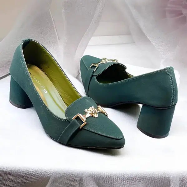 Green Elite Muse Block Heels PIU_235 Amarah rexine shoes PumpItUp.pk