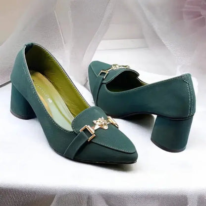 Green Elite Muse Block Heels PIU_235 Amarah rexine shoes PumpItUp.pk