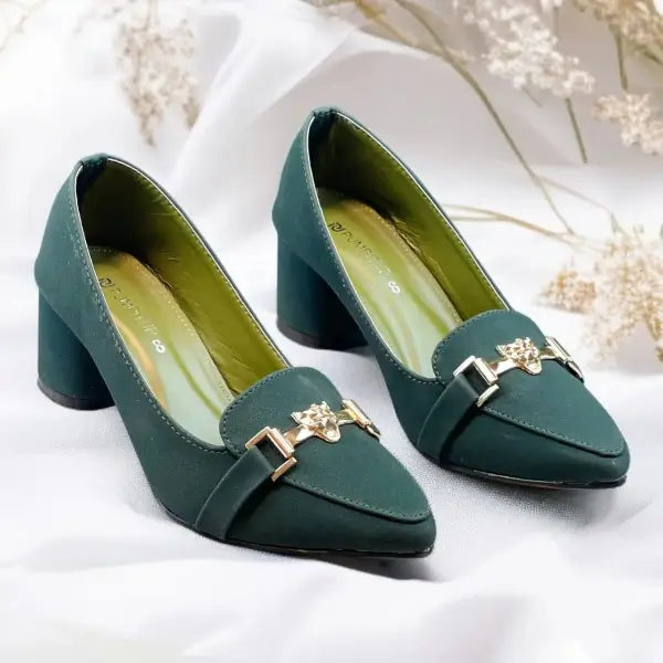 Green Elite Muse Block Heels PIU_235 Amarah rexine shoes PumpItUp.pk