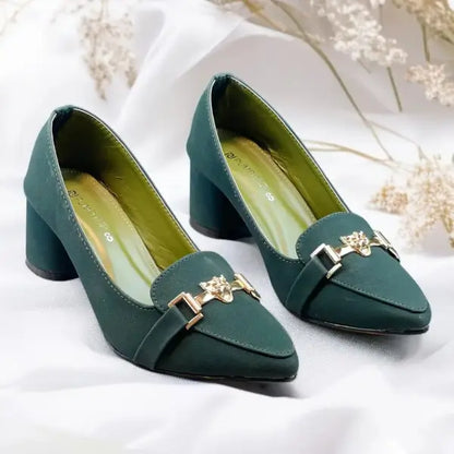 Green Elite Muse Block Heels PIU_235 Amarah rexine shoes PumpItUp.pk