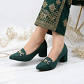 Green Elite Muse Block Heels PIU_235 Amarah Rexine ladies shoes PumpItUp.pk