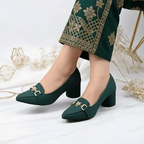 Green Elite Muse Block Heels PIU_235 Amarah Rexine ladies shoes PumpItUp.pk