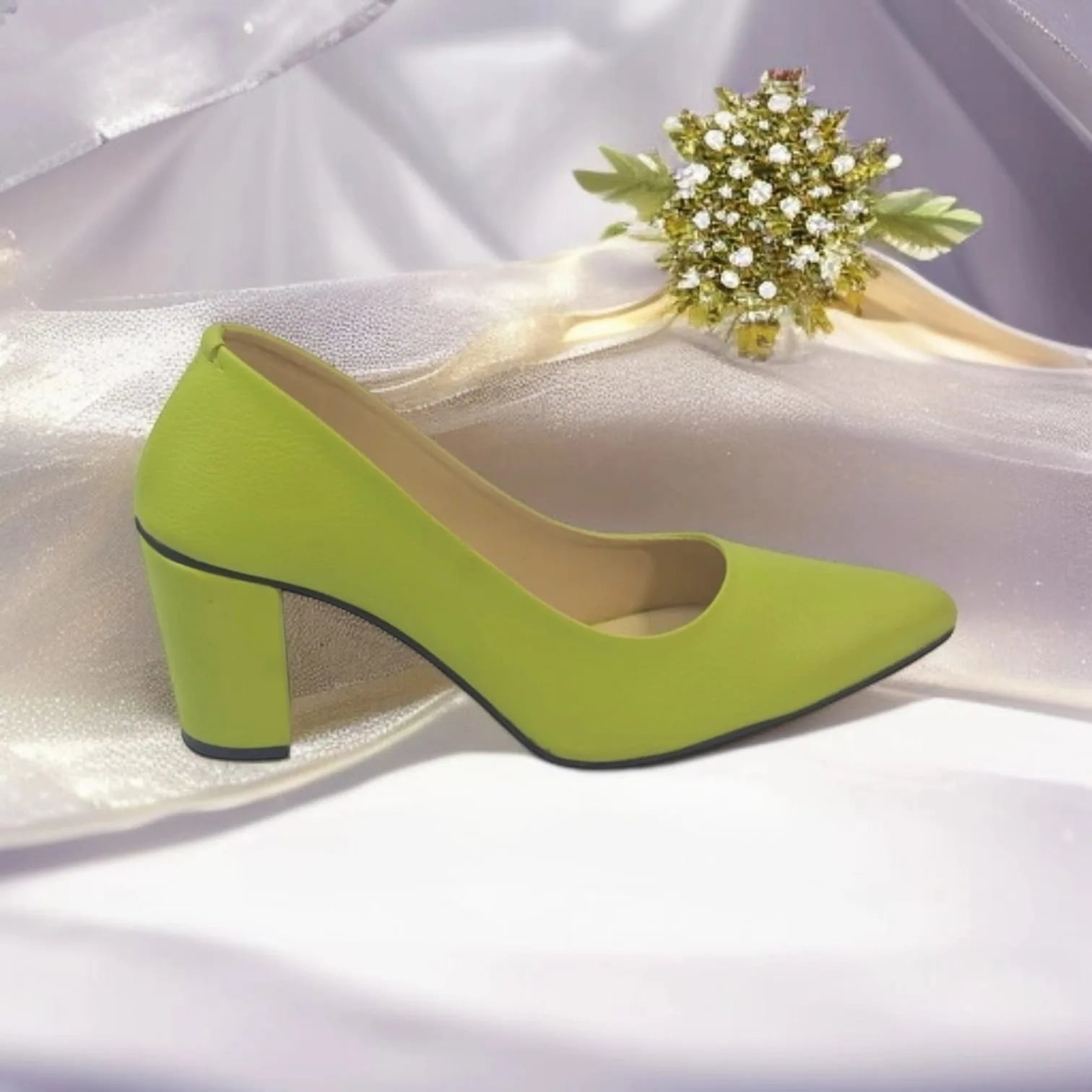Green (LP) Texture Comfy Block Heel Pump PIU_143