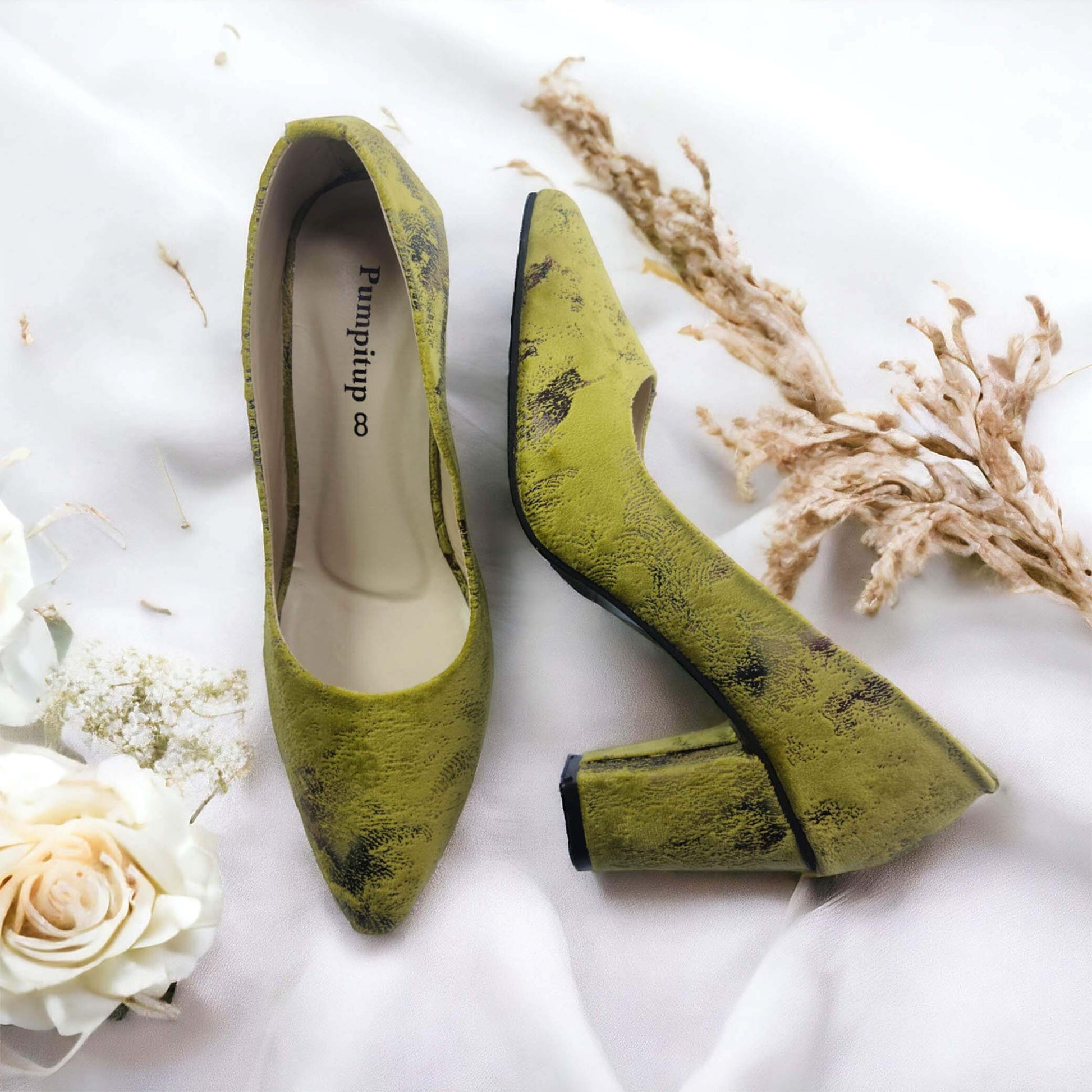 Green Oleander Block Heel Pump PIU_105