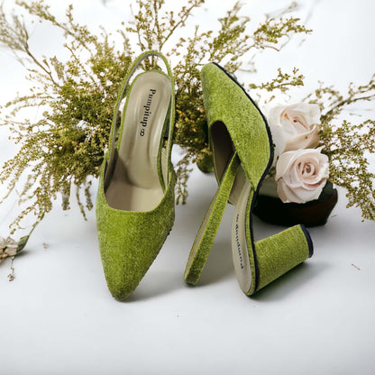 Green Slingback Block Heels  Pump PIU_130