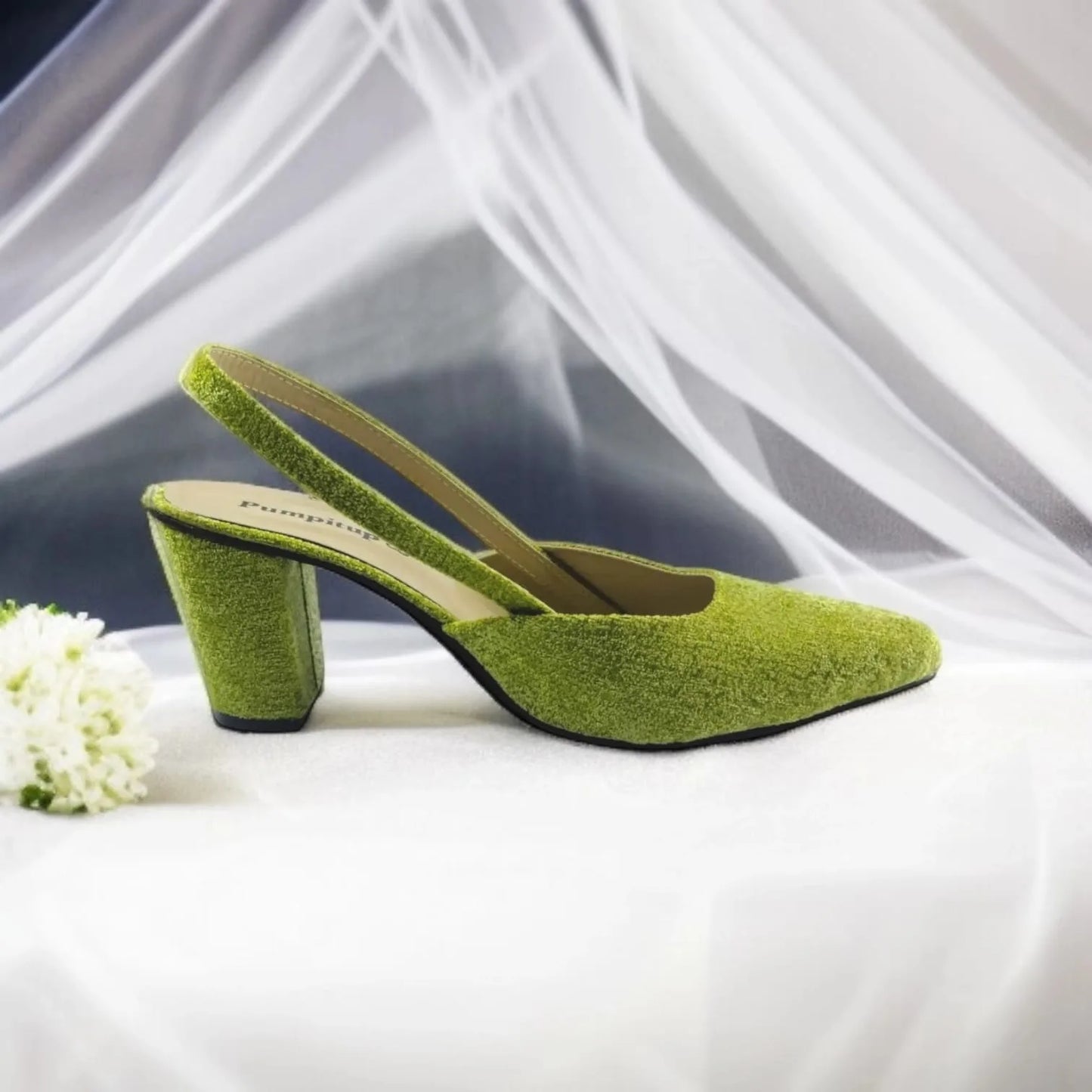 Green Slingback Block Heels  Pump PIU_130