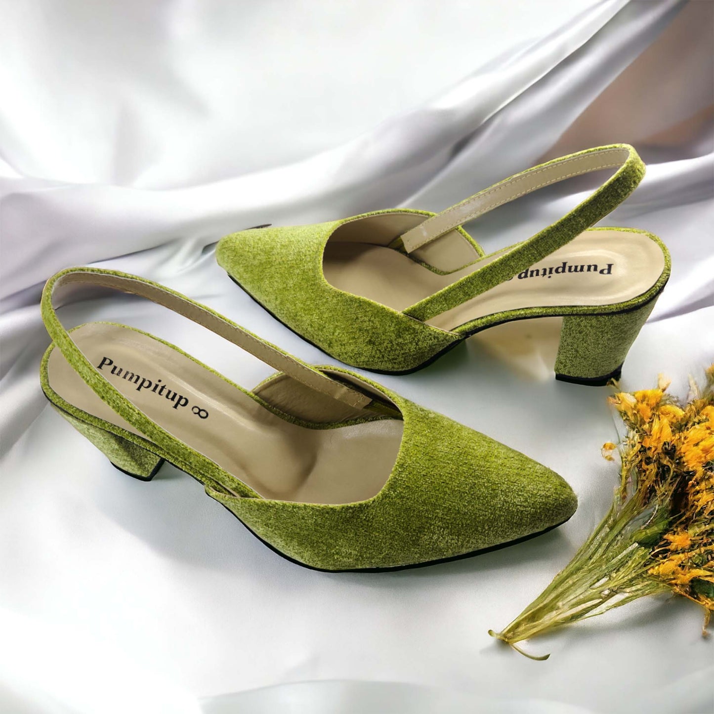 Green Slingback Block Heels  Pump PIU_130