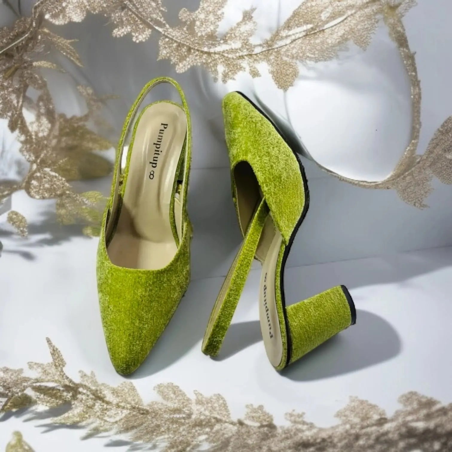 Green Slingback Block Heels  Pump PIU_130