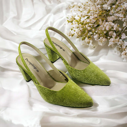 Green Slingback Block Heels  Pump PIU_130