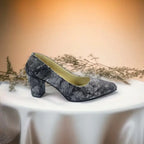 Grey Crushed Comfy Block Heel Pump PIU_147 Crushed Amara Fabric ladies shoes PumpItUp.pk