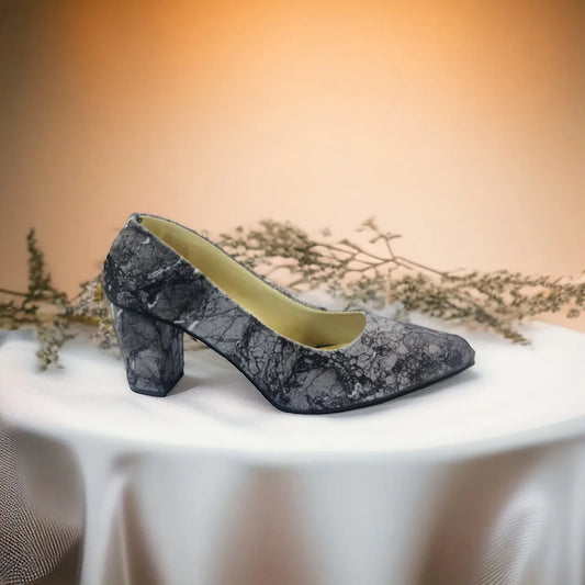 Grey Crushed Comfy Block Heel Pump PIU_147