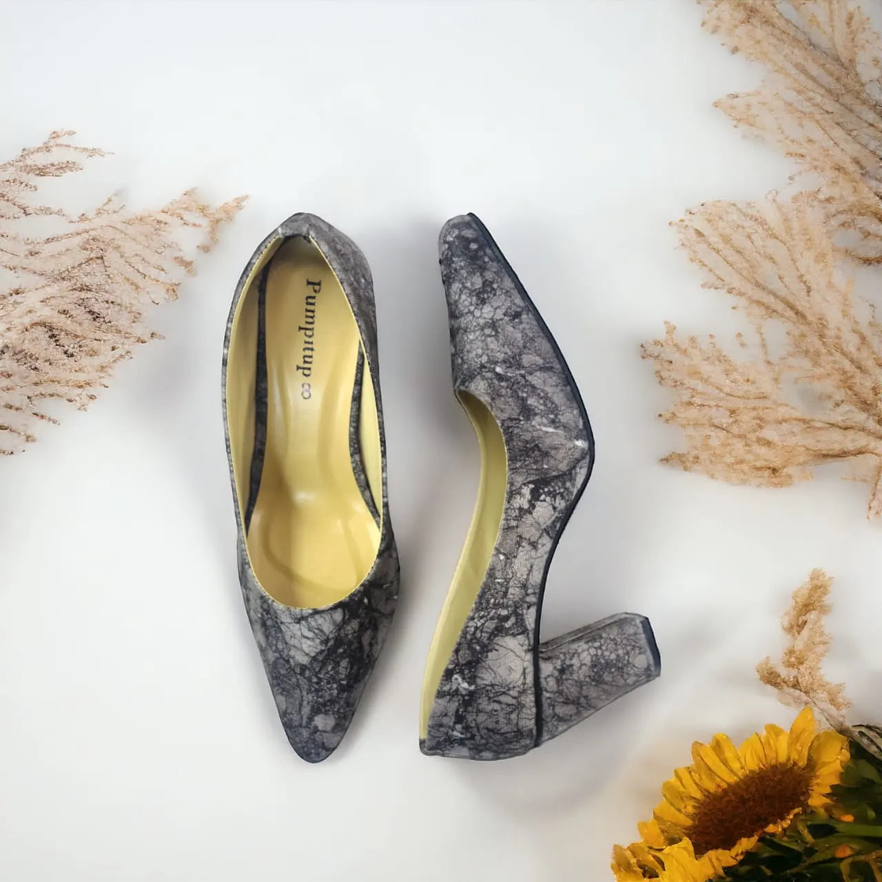 Grey Crushed Comfy Block Heel Pump PIU_147