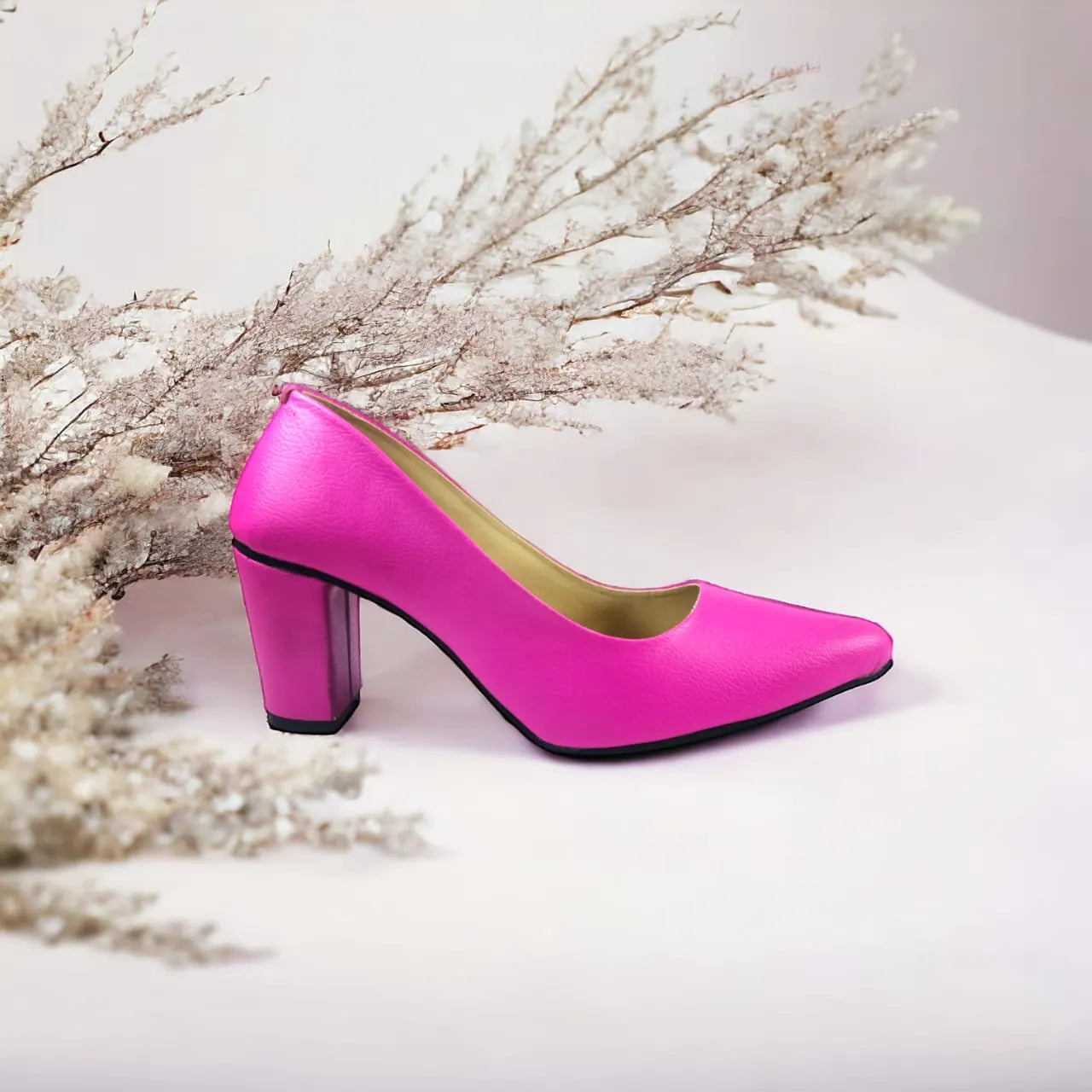 Hot Pink Texture Comfy Block Heel Pump PIU_144