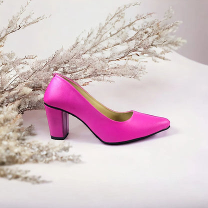Hot Pink Texture Comfy Block Heel Pump PIU_144