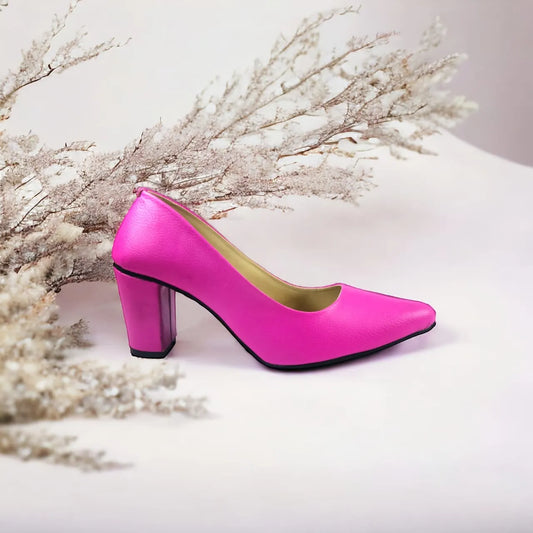 Hot Pink Texture Comfy Block Heel Pump PIU_144