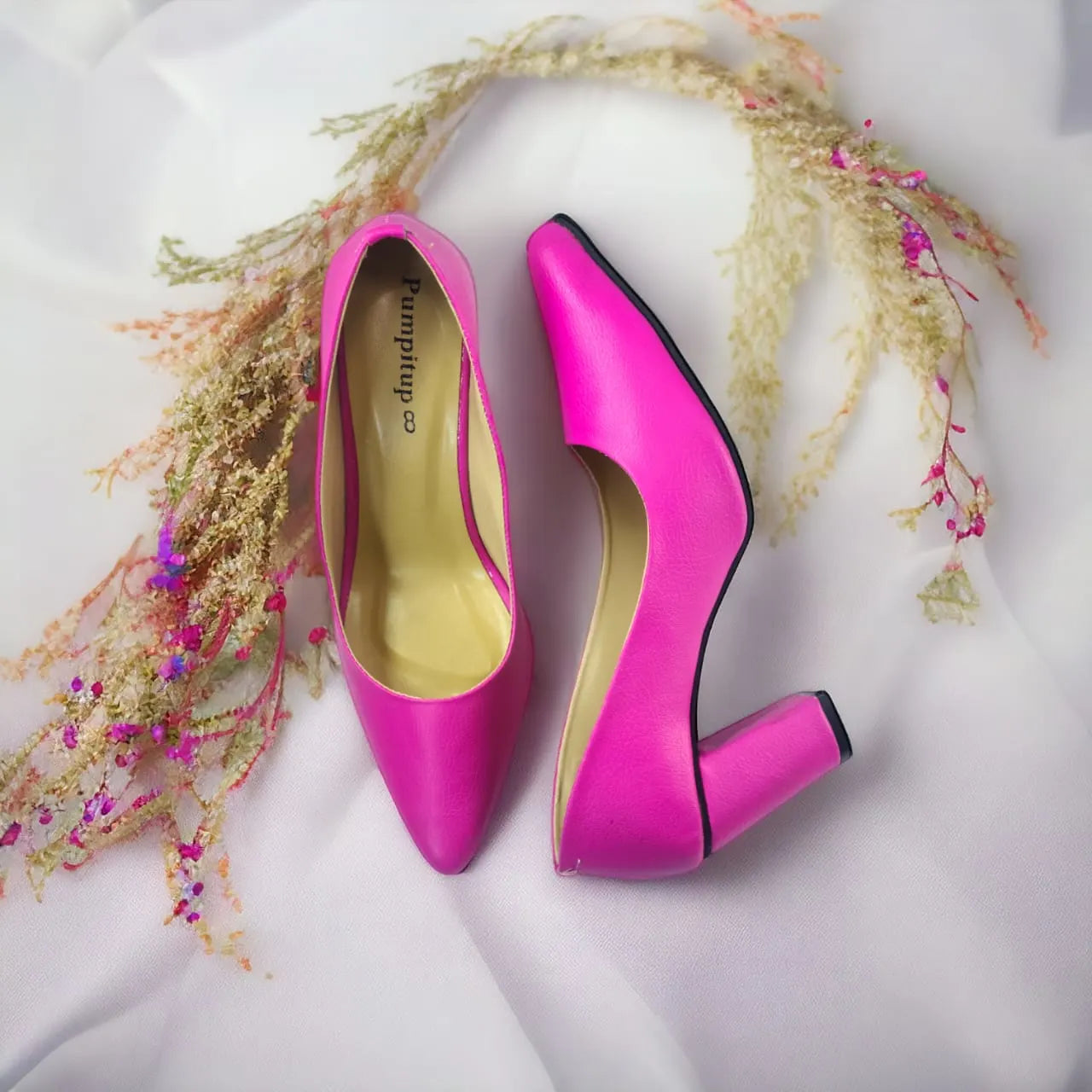 Hot Pink Texture Comfy Block Heel Pump PIU_144