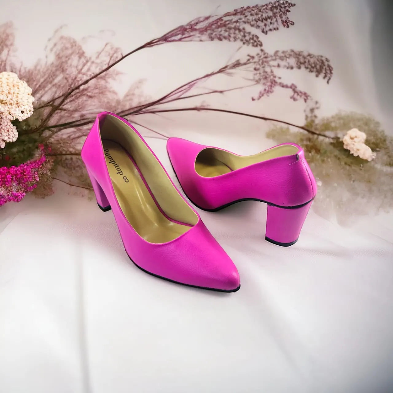 Hot Pink Texture Comfy Block Heel Pump PIU_144