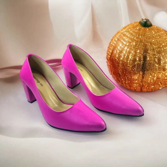 Hot Pink Texture Comfy Block Heel Pump PIU_144