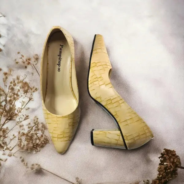 LIGHT Crocodile Block Heel Pump PIU_140 Crocodile Leather Rexine ladies shoes PumpItUp.pk