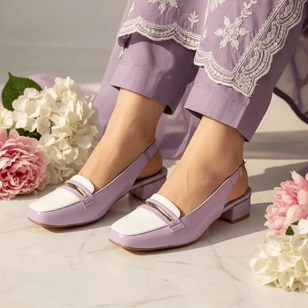 LW Duo Luxe Slingback Block Heel PIU_209 Imported Patent Rexine ladies shoes PumpItUp.pk