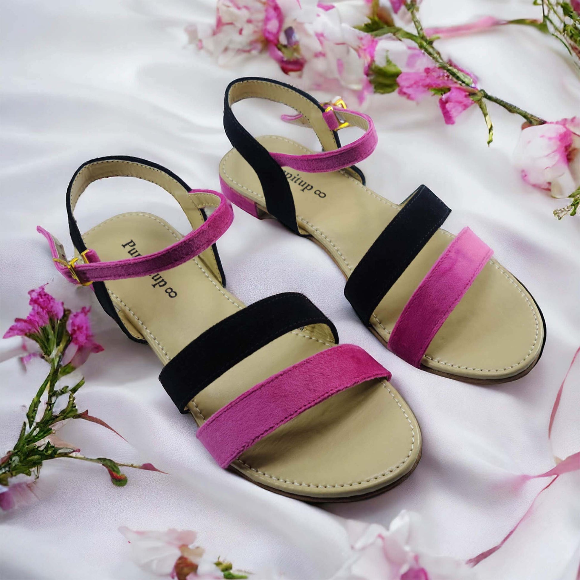 Magenta & Black Casual Flat Sandal PIU_70