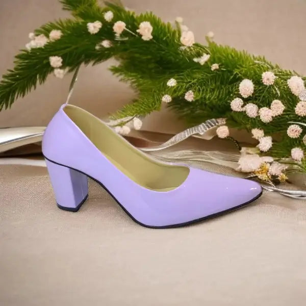 Mauve Comfy Court Shoe Block Heel PIU_173