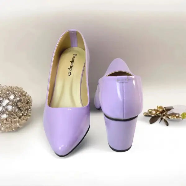 Mauve Comfy Court Shoe Block Heel PIU_173