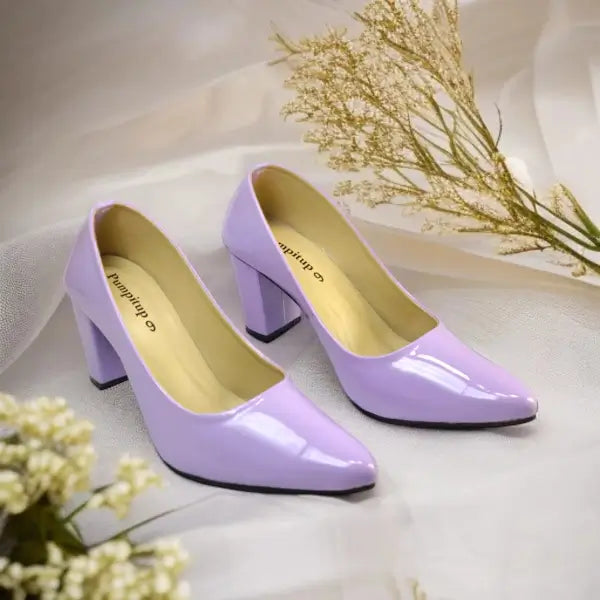 Mauve Comfy Court Shoe Block Heel PIU_173