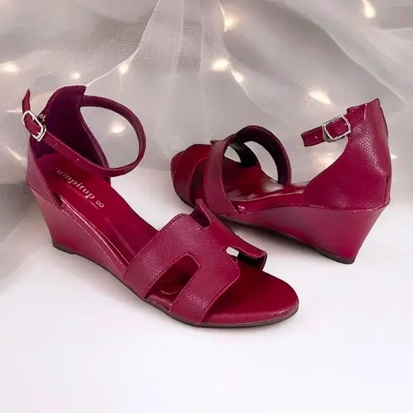 Mehroon Block Heel Wedges Pakistan - Leather Rexine for Women PIU_281 | PumpItUp