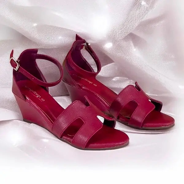 Mehroon Block Heel Wedges Pakistan - Leather Rexine for Women PIU_281 | PumpItUp