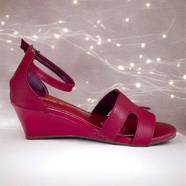 Mehroon Block Heel Wedges Pakistan - Leather Rexine for Women PIU_281 | PumpItUp