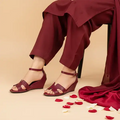 Mehroon Block Heel Wedges Pakistan - Leather Rexine for Women PIU_281 | PumpItUp