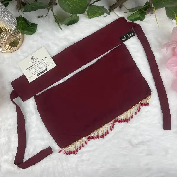 Mehroon Saudi Niqab with Beads HB-10 – Double Georgette Fabric by Hijabiyana By Pumpitup.pk