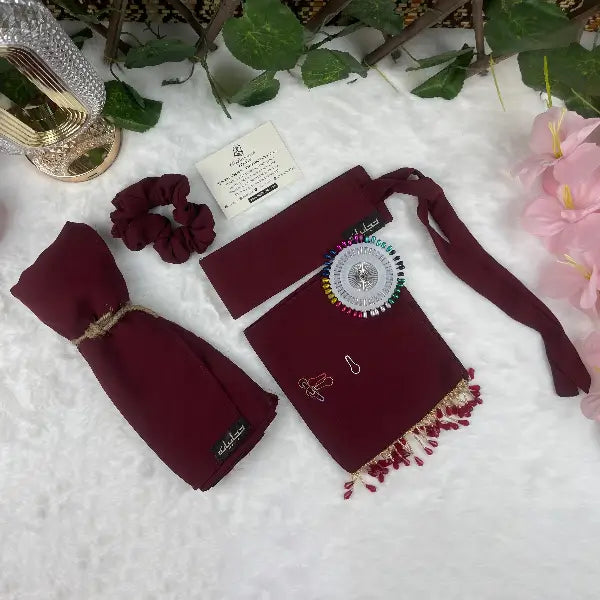 Mehroon Saudi Niqab with Beads Set HB-12 – Double Georgette Fabric by Hijabiyana By Pumpitup.pk