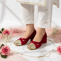 Merlot Gold Toe Block Heel PIU_249 Amarah Rexine ladies shoes PumpItUp.pk