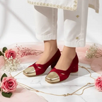 Merlot Gold Toe Block Heel PIU_249 Amarah Rexine ladies shoes PumpItUp.pk