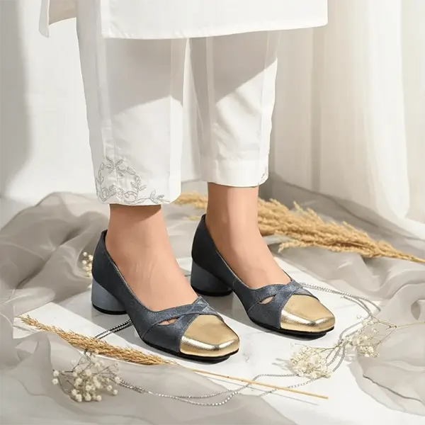 Merlot Gold Toe Block Heel PIU_249 Amarah Rexine ladies shoes PumpItUp.pk