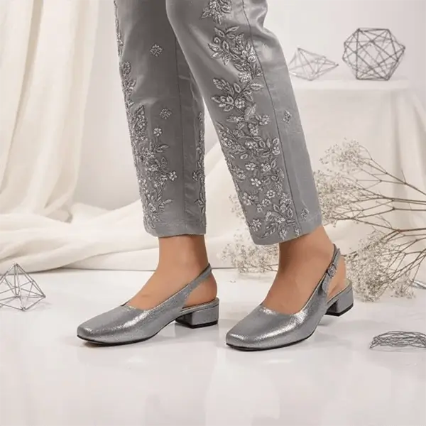 Metallic Gala Gleam Slingback Block Heel PIU_215 Imported Sofa Rexine ladies shoes PumpItUp.pk