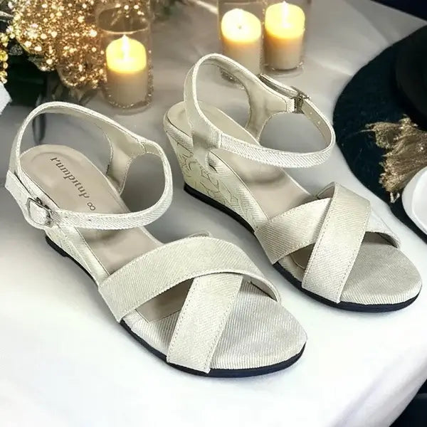 Midnight Beige floral wedge sandals for women with a 2.5-inch heel, PIU_293