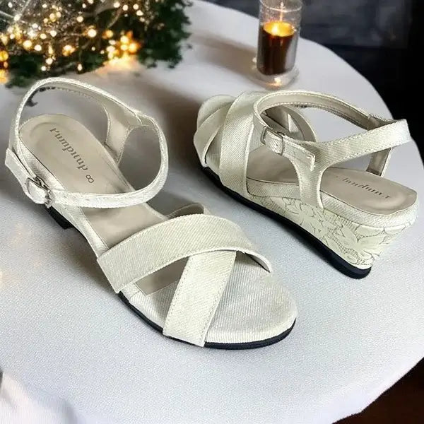 Midnight Beige floral wedge sandals for women with a 2.5-inch heel, PIU_293