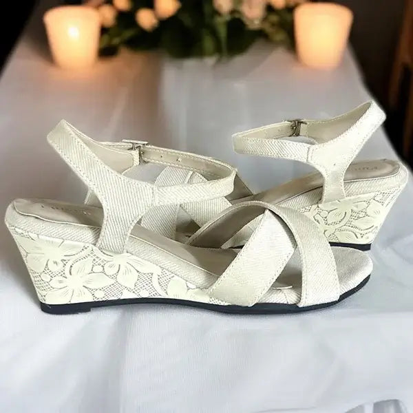 Midnight Beige floral wedge sandals for women with a 2.5-inch heel, PIU_293
