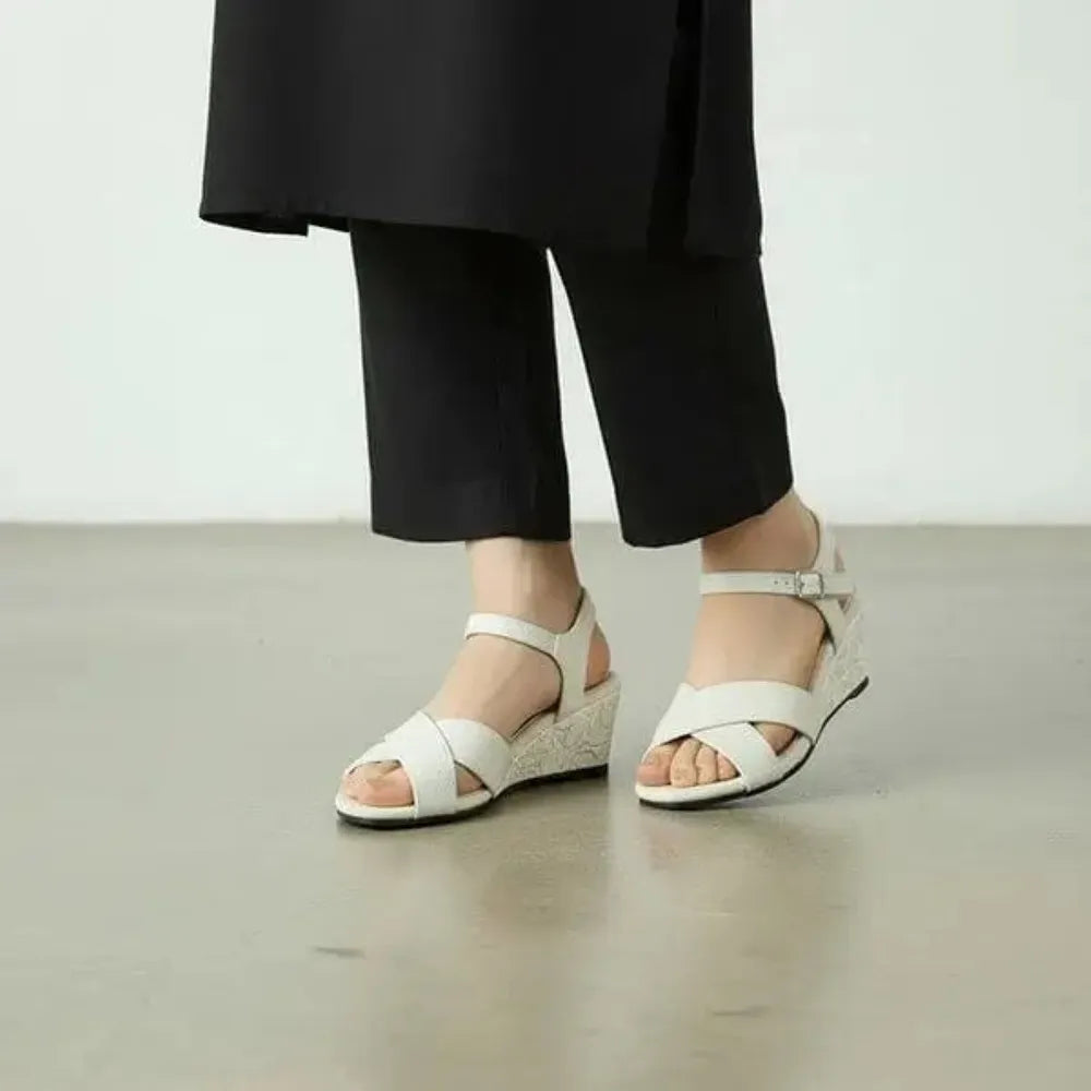 Midnight Beige floral wedge sandals for women with a 2.5-inch heel, PIU_293