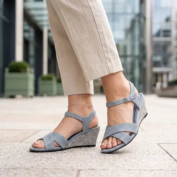 Midnight Grey Floral Wedges PIU_292 by PumpItUp, front view of grey floral wedge sandal for women