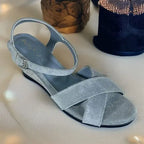 Midnight Grey Floral Wedges PIU_292 by PumpItUp, front view of grey floral wedge sandal for women
