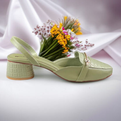 Mint Waffle Charm Slingback PIU_221 textured block heel slingback shoes PumpItUp.pk