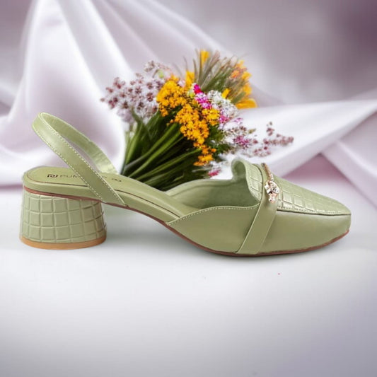 Mint Waffle Charm Slingback PIU_221 textured block heel slingback shoes PumpItUp.pk