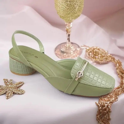 Mint Waffle Charm Slingback PIU_221 textured block heel slingback shoes PumpItUp.pk