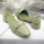 Mint Waffle Charm Slingback PIU_221 textured block heel slingback shoes PumpItUp.pk