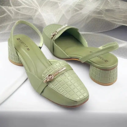 Mint Waffle Charm Slingback PIU_221 textured block heel slingback shoes PumpItUp.pk