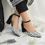Monochrome Block Heel Pump PIU_194 Fabric Rexine ladies shoes PumpItUp.pk